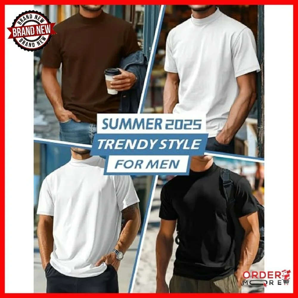 Men's Big & Tall Mock Turtleneck Shirts 3 Pack Cotton Slim Fit Undershirts